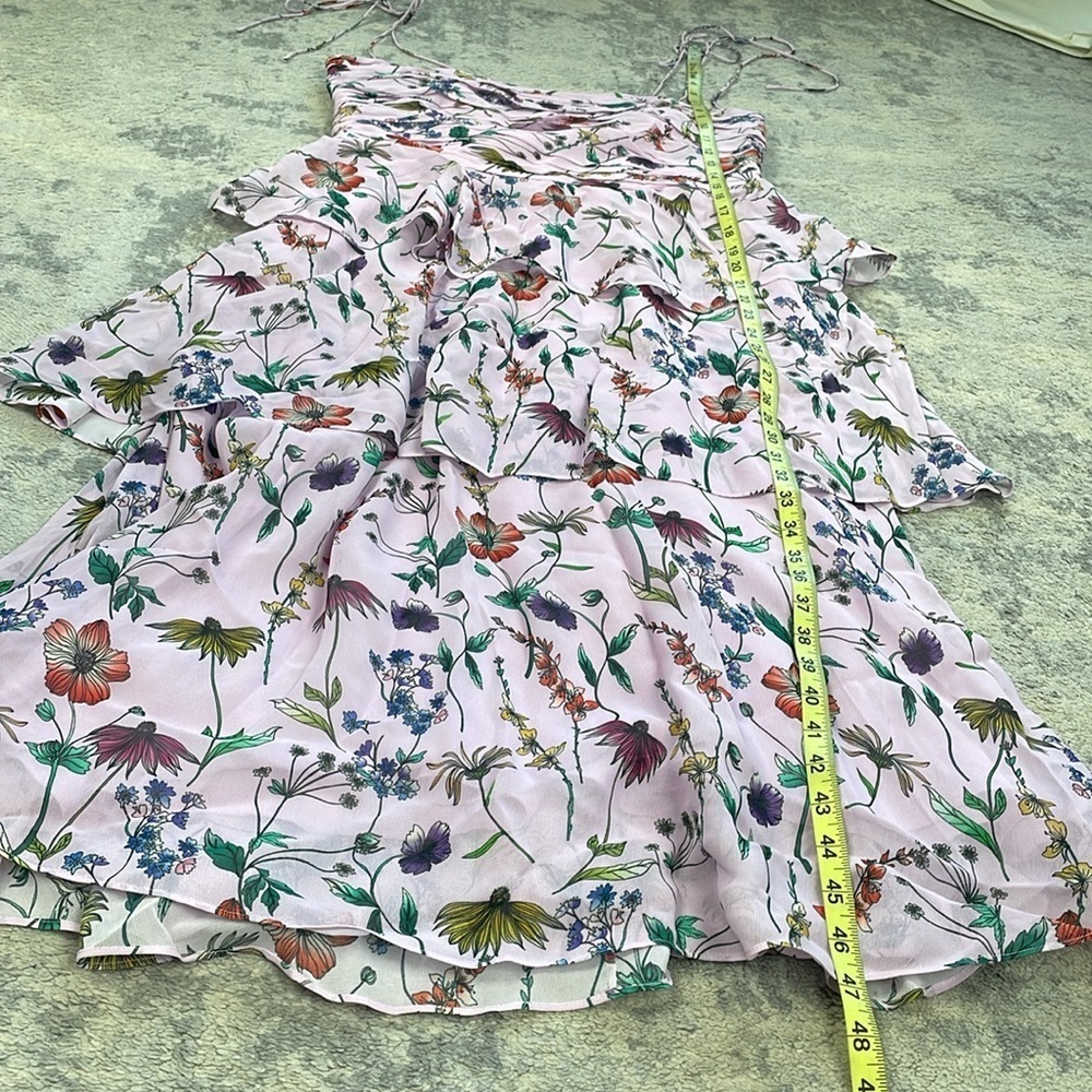 NWT AMUR Acacida Tie Shoulder Ruffle Midi Dress in Lilac Lily Dreamy Wildflower - Picture 13 of 16